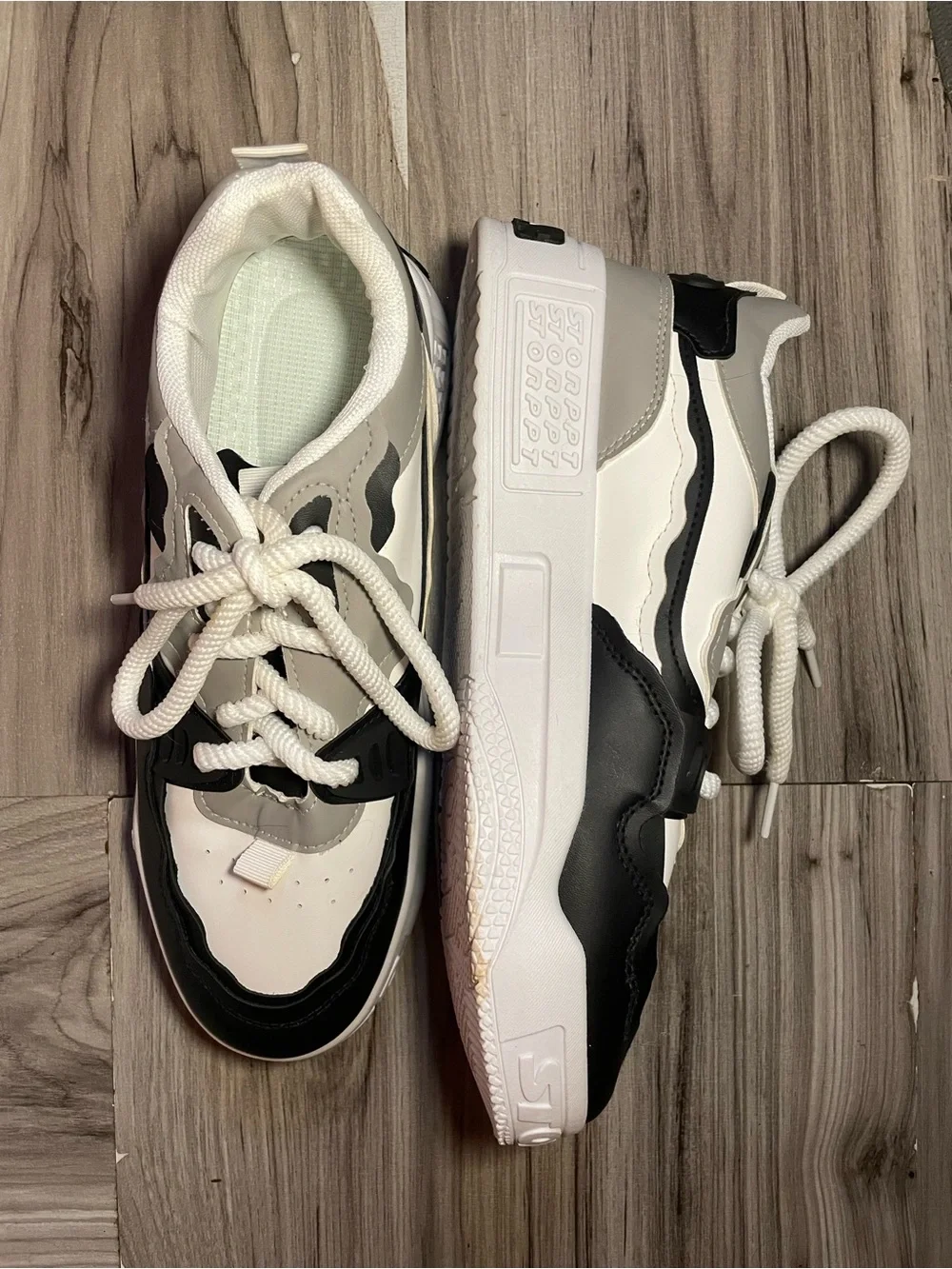 Trendy Chunky Colorblock Skate Shoes Platform Sneakers Black/White/Grey
